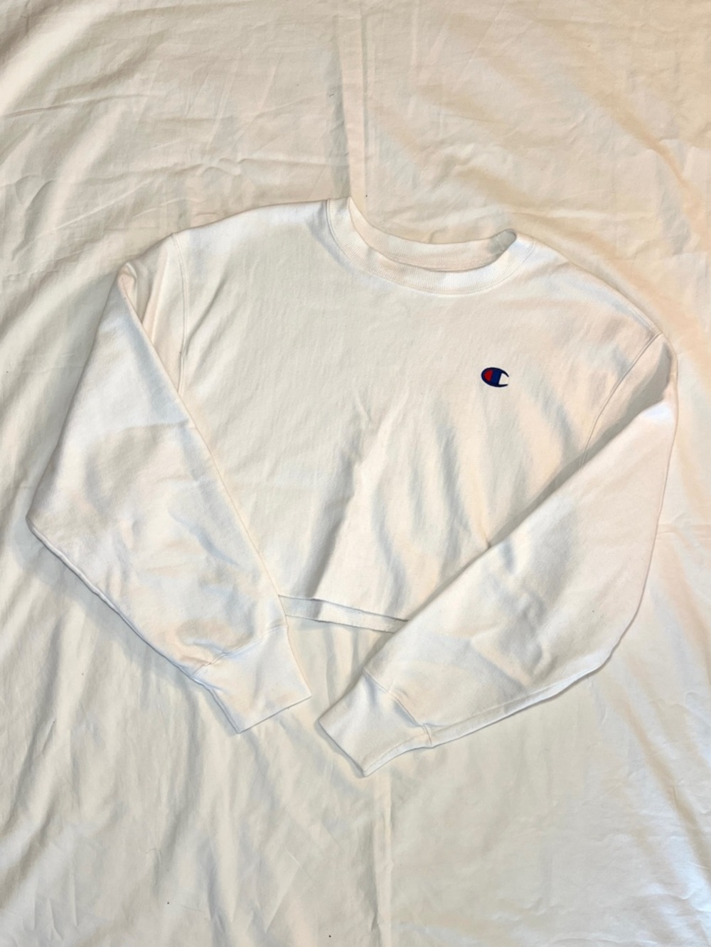 Champion white crewneck long sleeve cropped sweatshirt